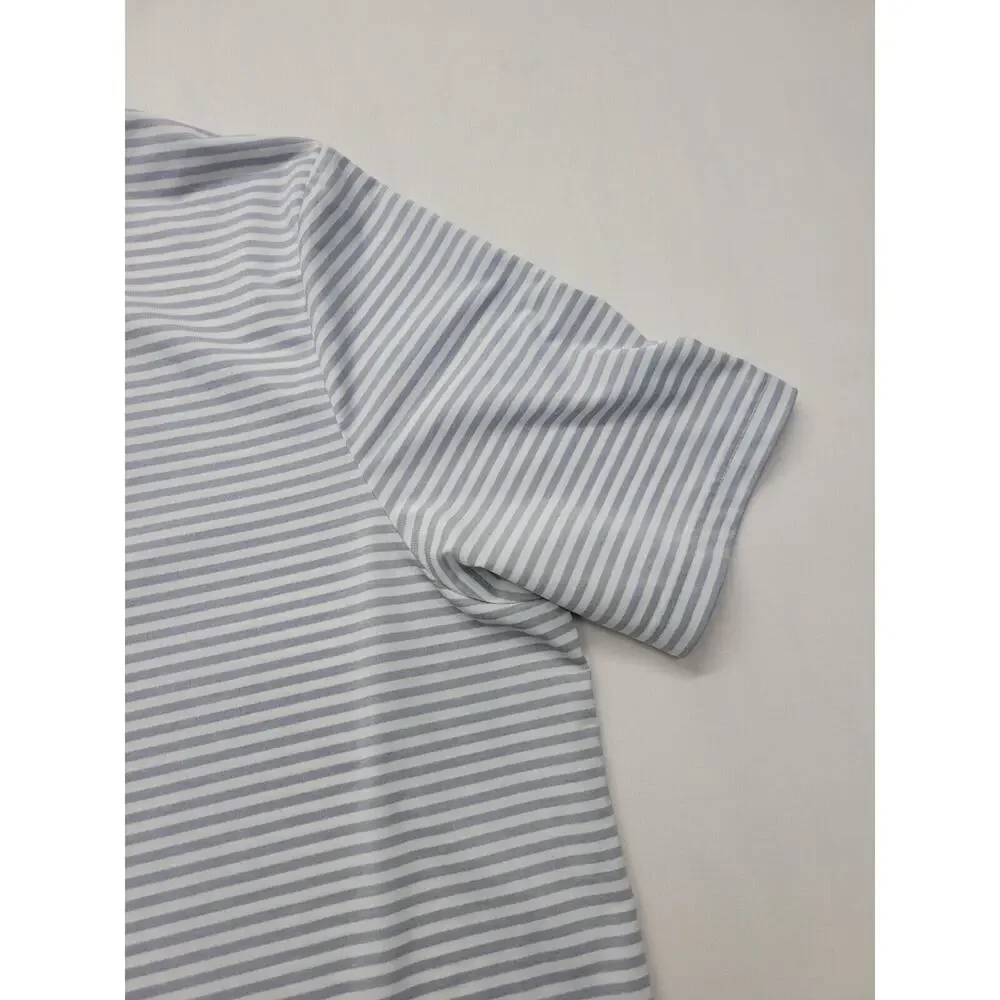 RLX Ralph Lauren Golf Polo Shirt Men’s Size Large SS White Gray Striped Wicking